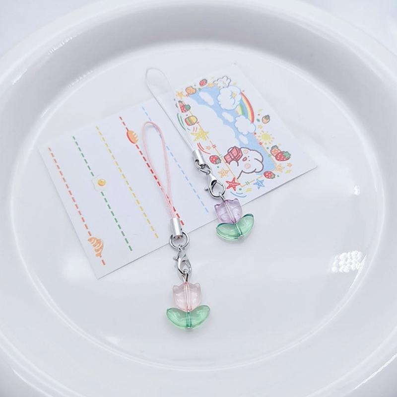 Simple Small Flower Hanging Pendant Sweet Phone Strap Y2K Bag Decoration Portable Hanging Lanyard Gift for Girls Women