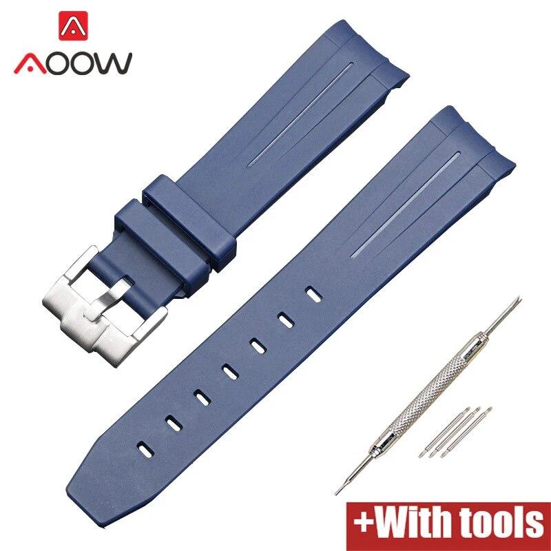 20/21/22mm Curved End Rubber Strap for Rolex Stainless Steel Buckle Men Women Sport Waterproof TPU Replacement Bracelet Band