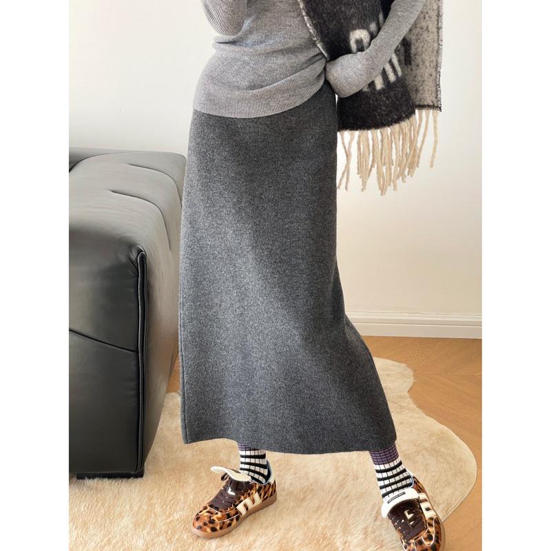 Women's High-Waist Wool A-Line Knitted Skirt - Autumn/Winter Mid-Length, Slimming, Thickened and Hip-Hugging Design