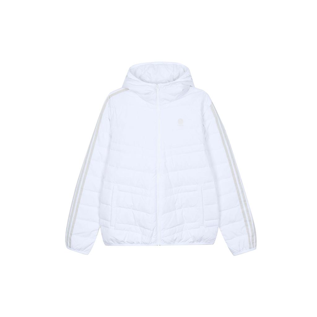 Adidas Neo Solid Color Hooded Zip-Up Down Jacket With Three-Stripe Brand Logo Print Unisex Outerwear White HN4792