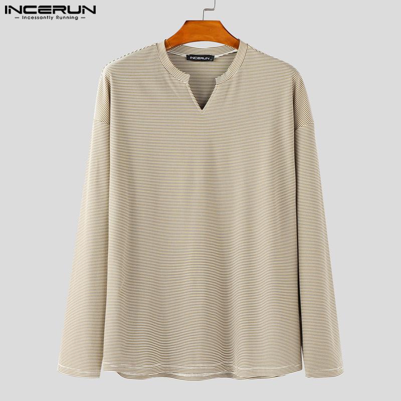 INCERUN Men Stand Neck Long Sleeve Texture Striped Casual Pullover Tops