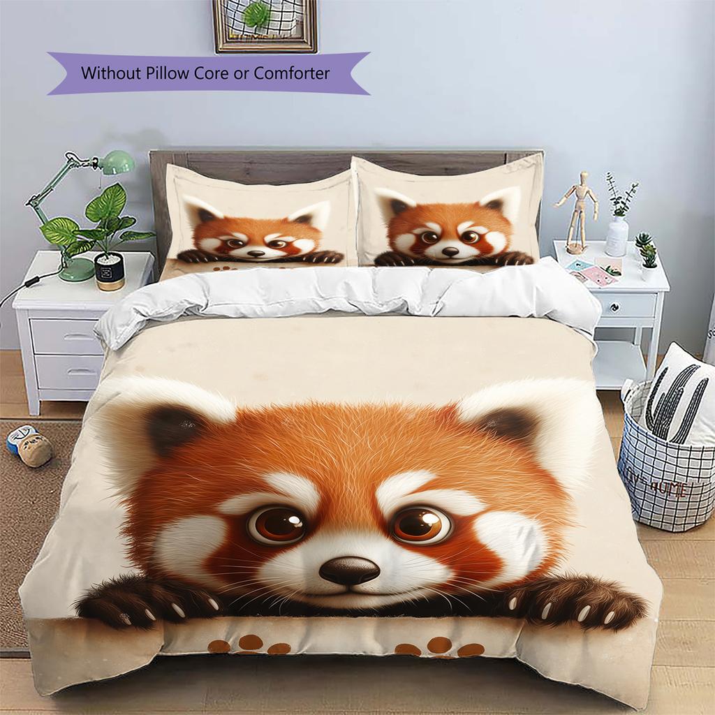 Rood Panda Patroon Beddengoed Huisdecoratie Verjaardagscadeau (1 dekbedovertrek + 2 kussenslopen, zonder binnenkussen)