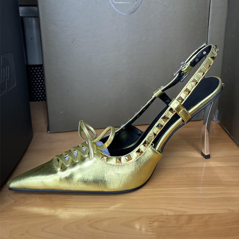 Fashion 2024 Brand Devise Rivet Bowknot Women's Sandals Fashion Sexy Slim Frenulum Sandals European American Banquet Nightclub 45 Shoes