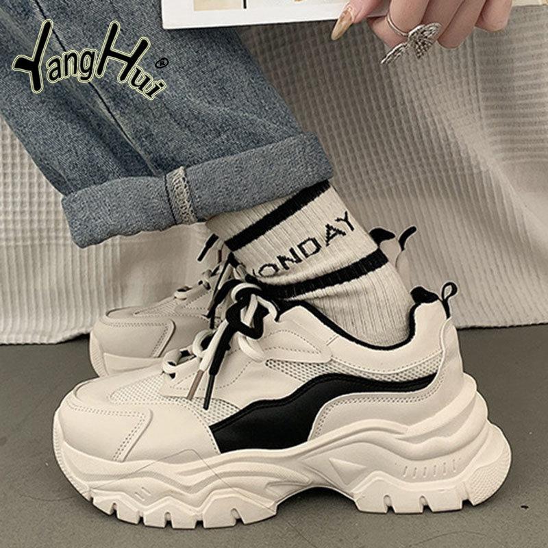 Casual Thick Bottom Elevated Increase Breathable Sneakers 2024 New Fashion Simple All-match Color Matching Women Shoes Spring