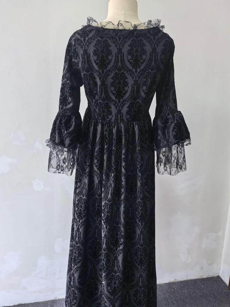 Rochie Retro Europeană & Americană Medievală cu Dantelă Patchwork și Mâneci Clopot 2024