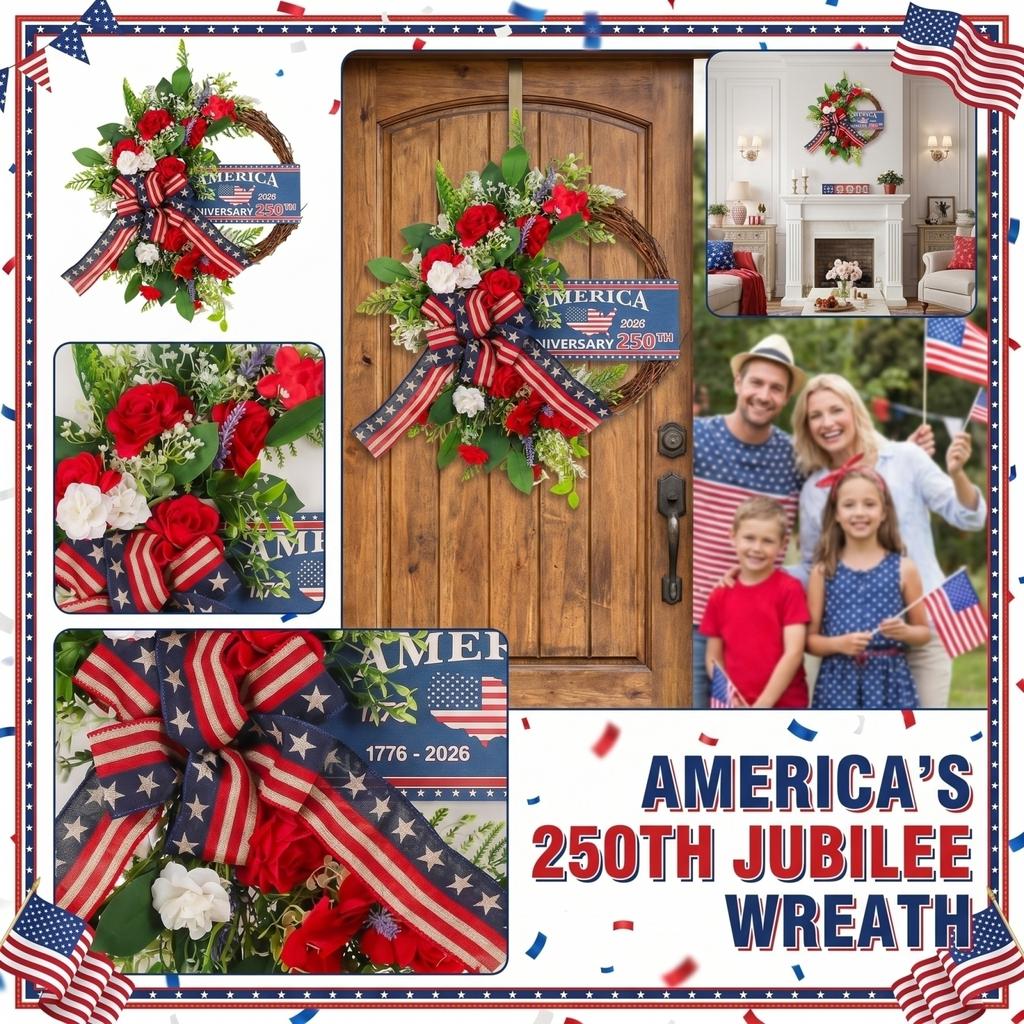 American Independence Day Wreath, 0th Anniversary Patriotic Theme Door Hanging Decoration, Holiday Wreath.
