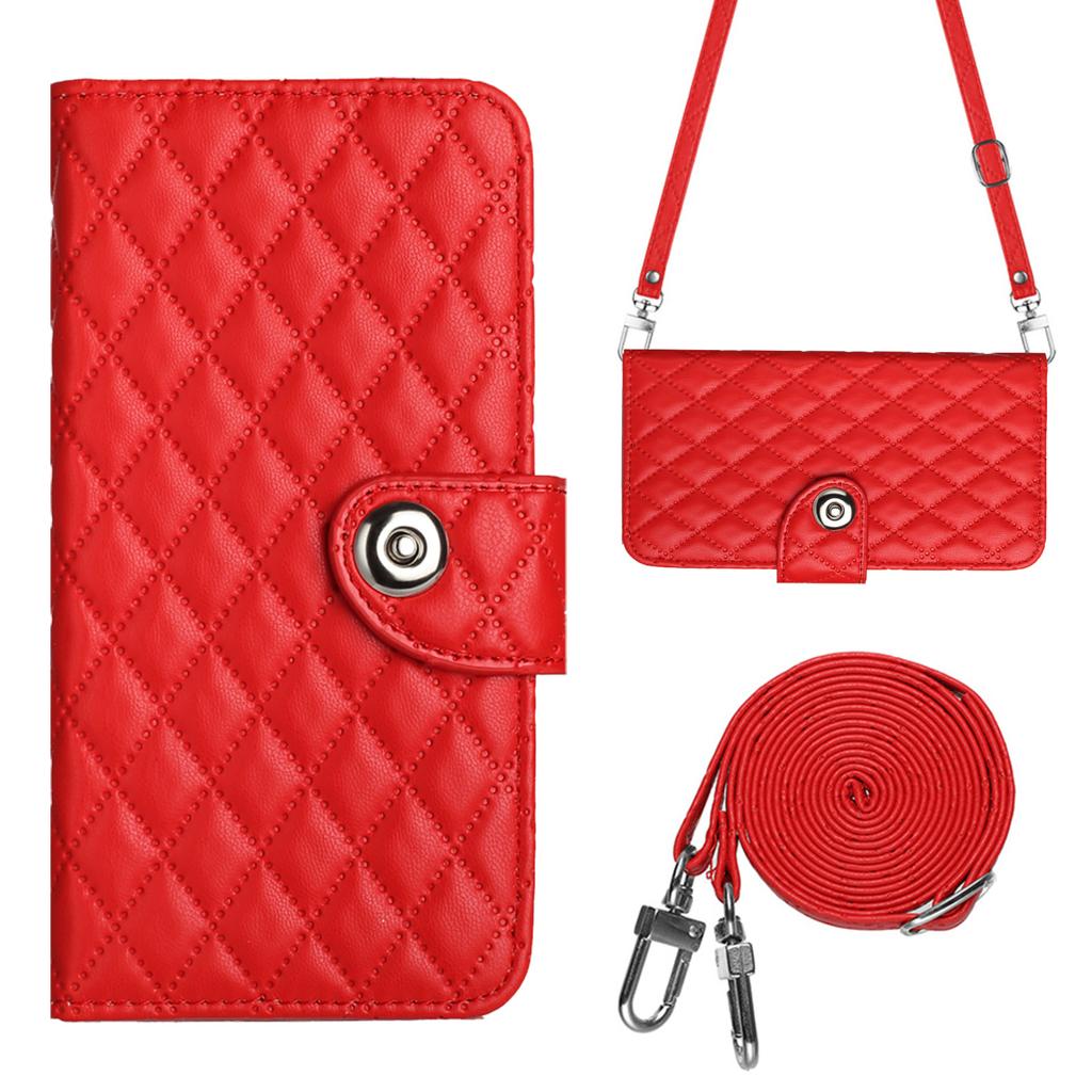 Multi 7 Card Crossbody Leather Wallet Case For Cricket Magic 2 Debut S3 Outlast Icon 6 Lanyard Checkered Wristlet Flip Cover