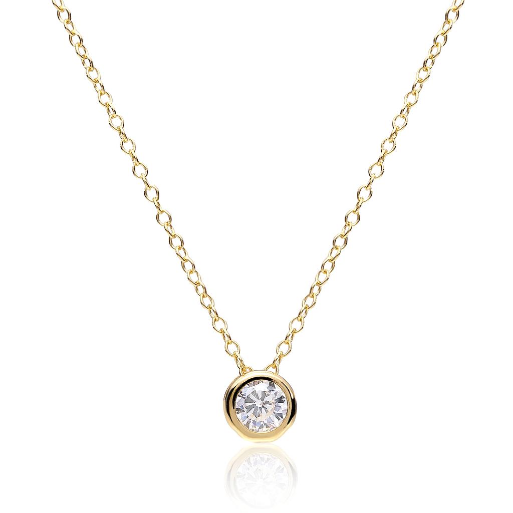 Naot Jewelry Women's Zirconia Necklace [Gift Box Included] Gold 14kgf Round CZ Necklace