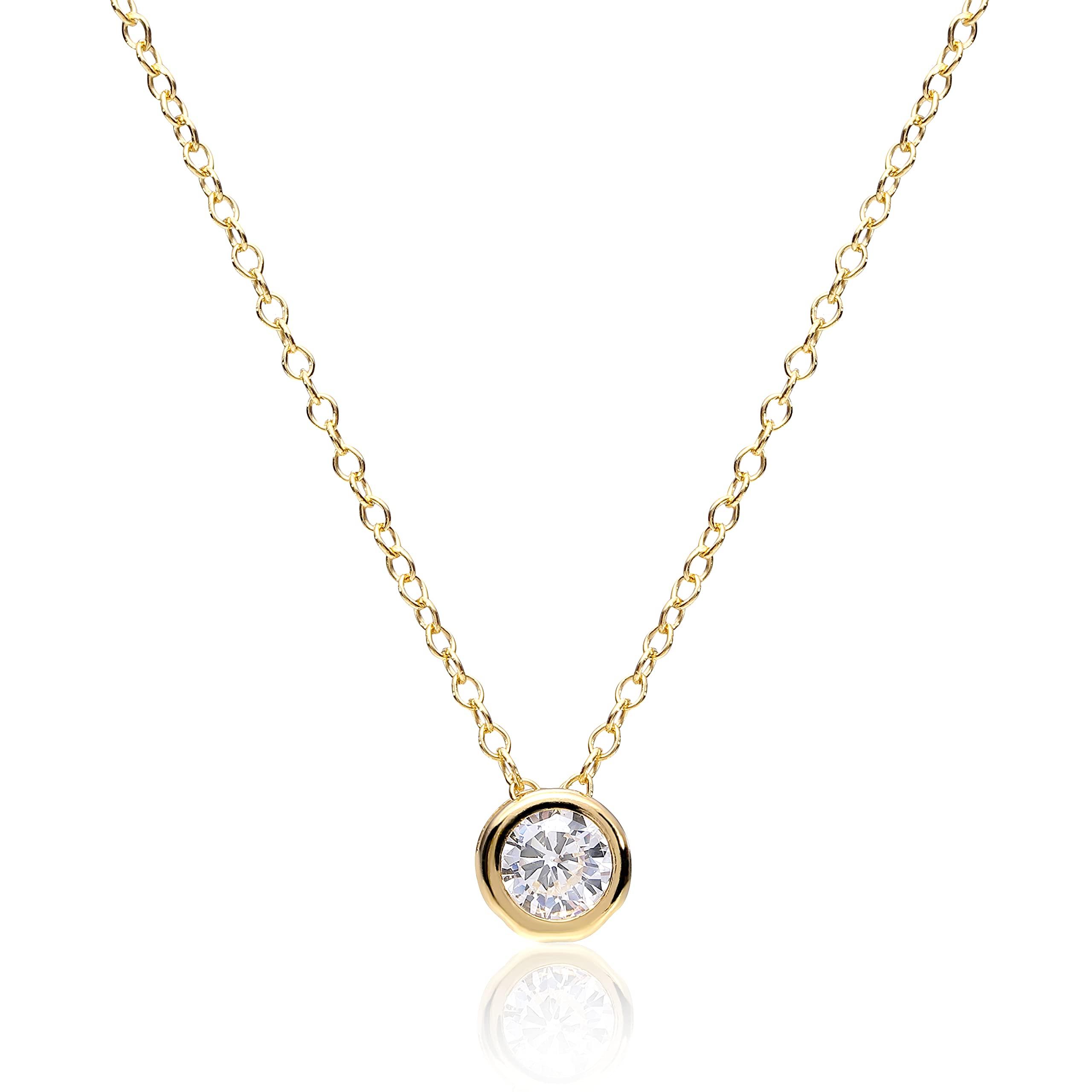 

Naot Jewelry Women s Zirconia Necklace [Gift Box Included] Gold 14kgf Round CZ Necklace