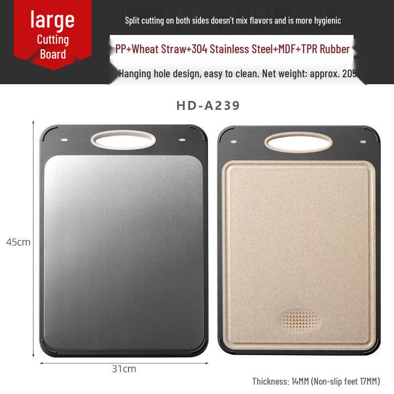 Stainless Steel & Wheat Straw Double-Sided Chopping Board with Titanium Plate