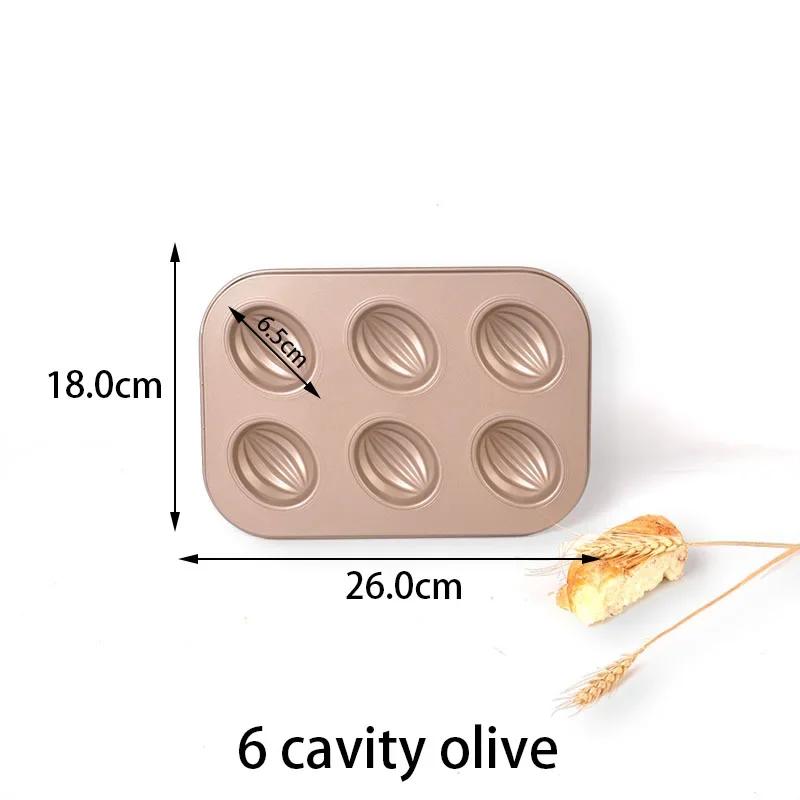 6/9/12Cup Cake Mould Madeleine Pan 3D Olives Shaped Pastry Baking Tray Nonstick CupCake Decoration Tools Metal  Bakeware Kitchen