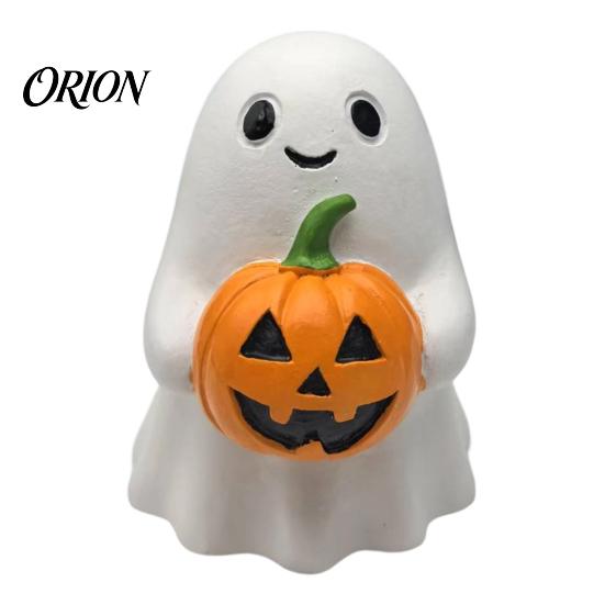 Cute Pumpkin Ghost Ornament Halloween Ornaments, Resin Smiling Desktop Decorations for Home Exquisite Figurine Office Party Decor, Healing Miniature