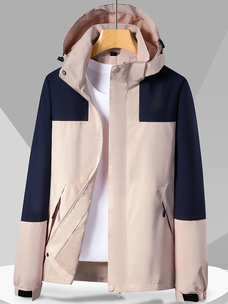 Autumn Waterproof Windproof Hooded Jacket - Unisex Color Block Thin Mountaineering Outerwear