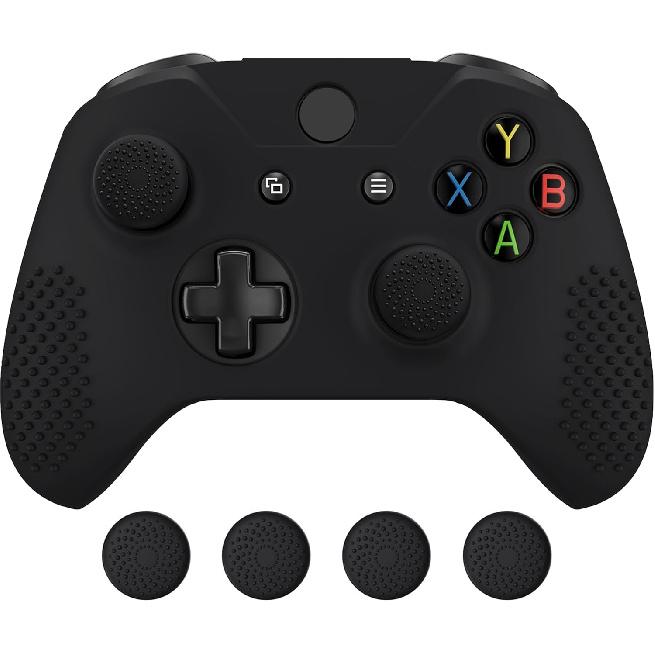 eXtremeRate PlayVital Soft Anti-Slip Silicone Controller Cover Skins Thumb Grips Caps Protective Case for Xbox One X S Controller - Black