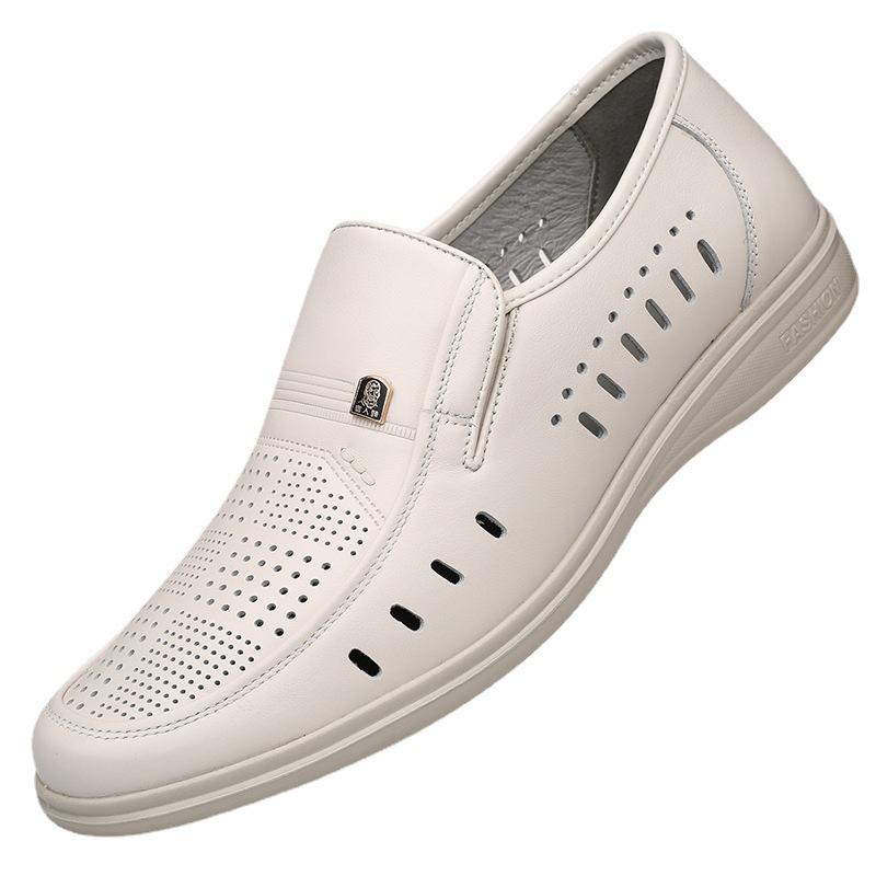 Old Man's Head Summer New Men's White Hollow Cool Leather Shoes, Casual and Light Foot Lazy Shoes 59109