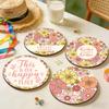 Easter Table Decor 4PCS Flower Coasters Set, Thick Cork Base Non-Slip Heat Resistant Drink Cute Animal Print Coasters, Floral Decorative for