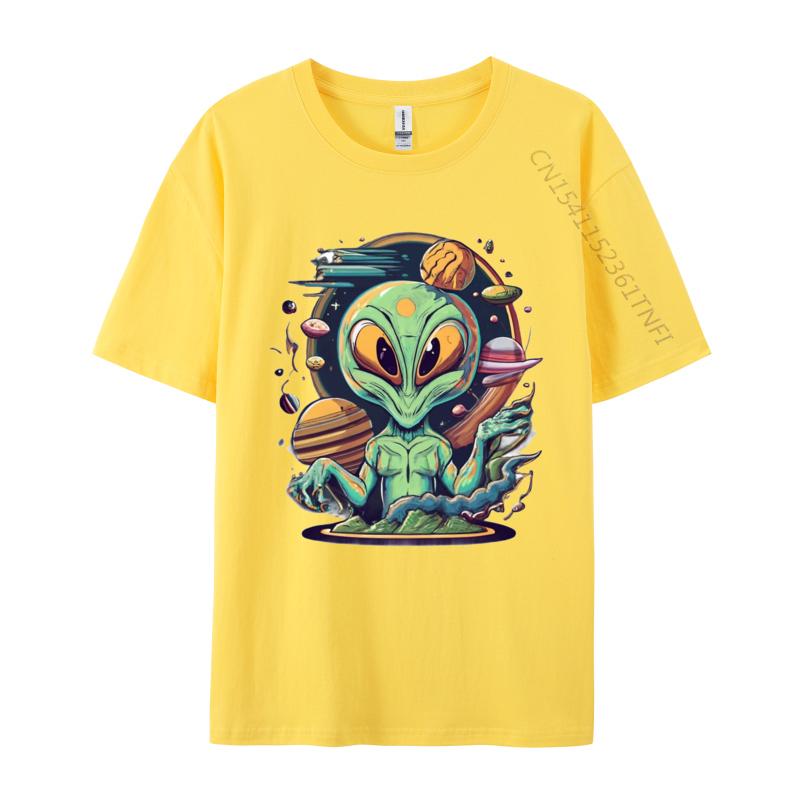 Alien Tshirt Anime Printed Tshirt Funny UFO Alien Space Men Tshirt Green And White Graphic T Shirt