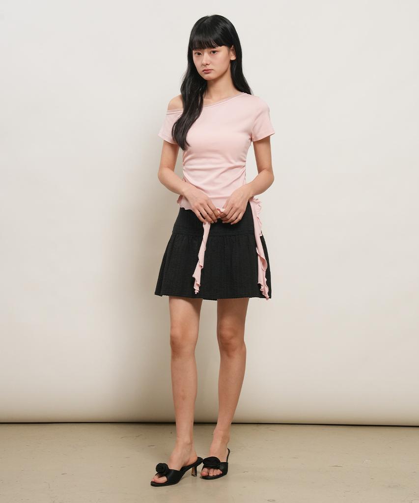 GENERALIDEA Mesh-Trimmed One-Shoulder T-Shirt [Pink] / Gf2Lts526