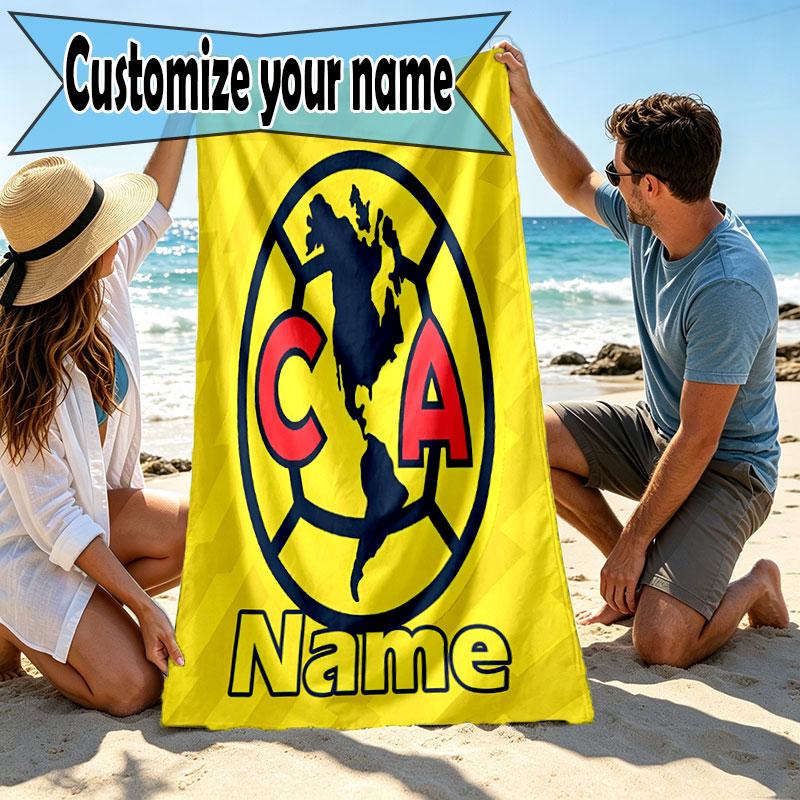 Custom Name Personalized Club America Print Beach Towel, for Trip Camping Beach Party Home Decor, Birthday Gift for Family & Friends