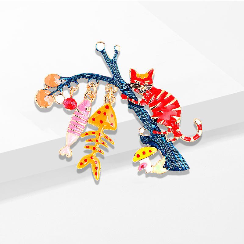 Brooch dripping cat and fish brooch pin cute brooch accessories animal high-end sweater buckle
