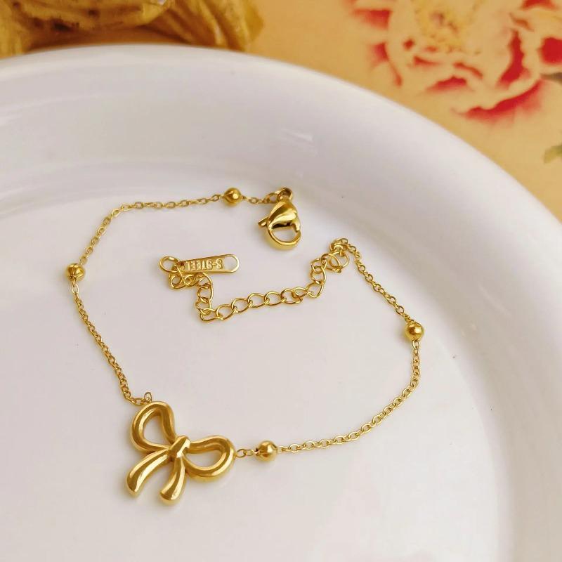 L316 Stainless Steel Beads Chain Hollow Bowknot Pendant Necklace for Women Niche Simple Jewery Accessory