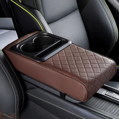 Center Console Cover Faux Leather Car Arm for Car Waterproof Rest Cover with 2 Cup