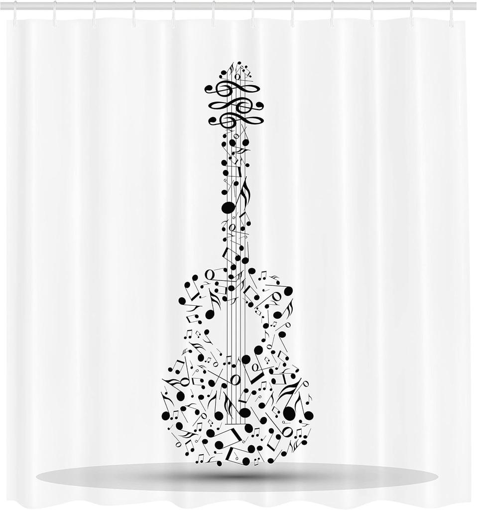 Music Guitar Shower Curtain Musical Notes Design Black White Art Bathroom Decor Waterproof Fabric Creative Home Accessories