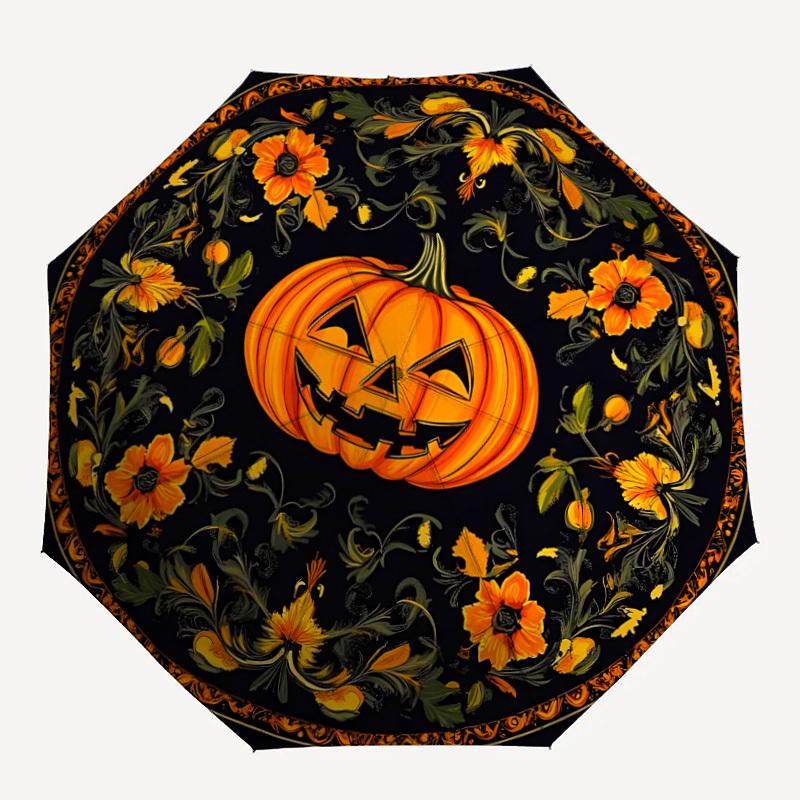 

1PC Halloween Pumpkin Decor Automatic Open/close Umbrella with 8-Rib Structure for Women/Men, All-Season Use - Travel Essential, Stylish Accessory, Hi