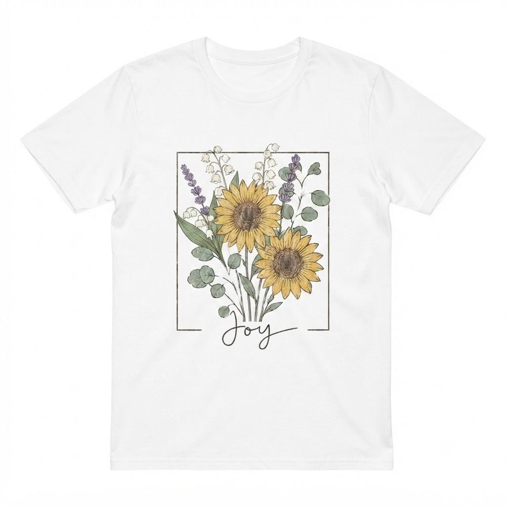 Sunflower Joy Floral Botanical Garden Flower Gifts White T-shirt
