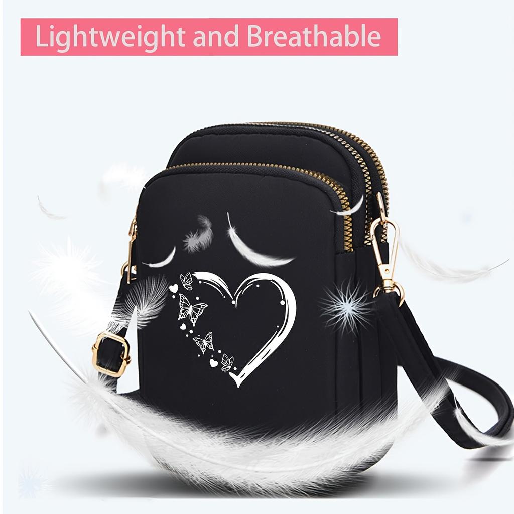 Stylish Crossbody Bag Trendy Heart Pattern, Mini Phone Pouch, Coin Purse Adjustable Shoulder Bag for Travel, Daily Use, Walking, Shopping
