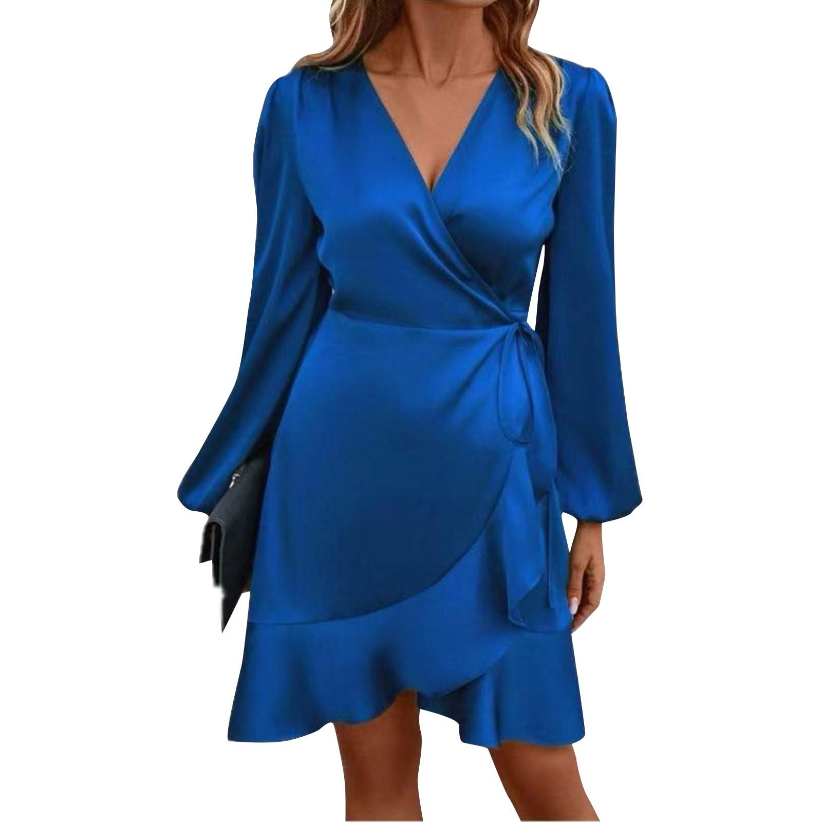 

Женское повседневное платье миди с V-образным вырезом и глубоким вырезом, атласная юбка с оборками, платья с кисточками S