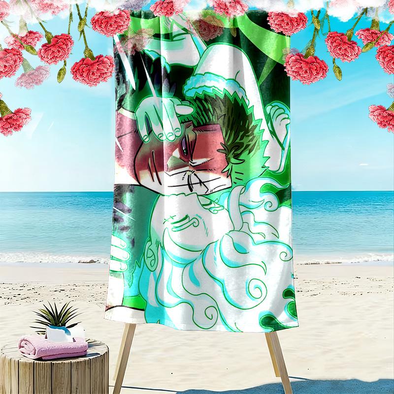One Piece Roronoa Zoro Print Beach Towel, Large Soft Quick Dry Towel for Beach Camping Swimming