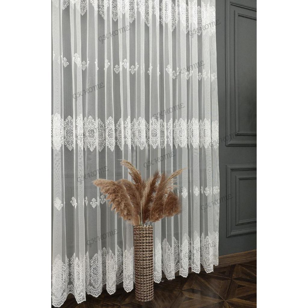 Luxury Lace Patterned Embroidery Living Room Tulle, 1/3 Sewing In Thick Pleated