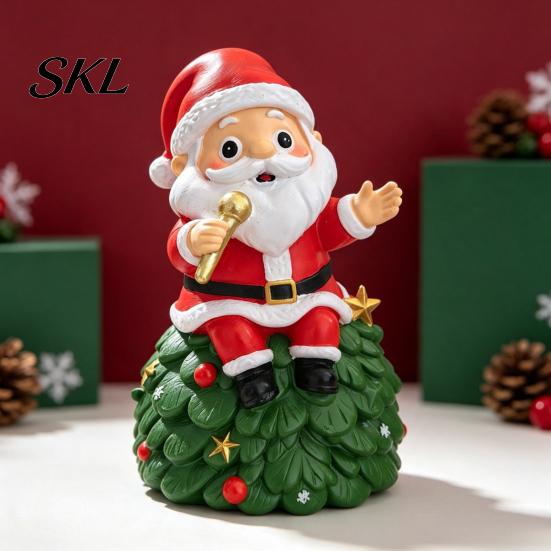 Sitting Santa Desktop Decoration Christmas Singing Claus Figurine,Cartoon Saxophone Resin Cartoon Sculpture Statue, Festive Xmas Decor
