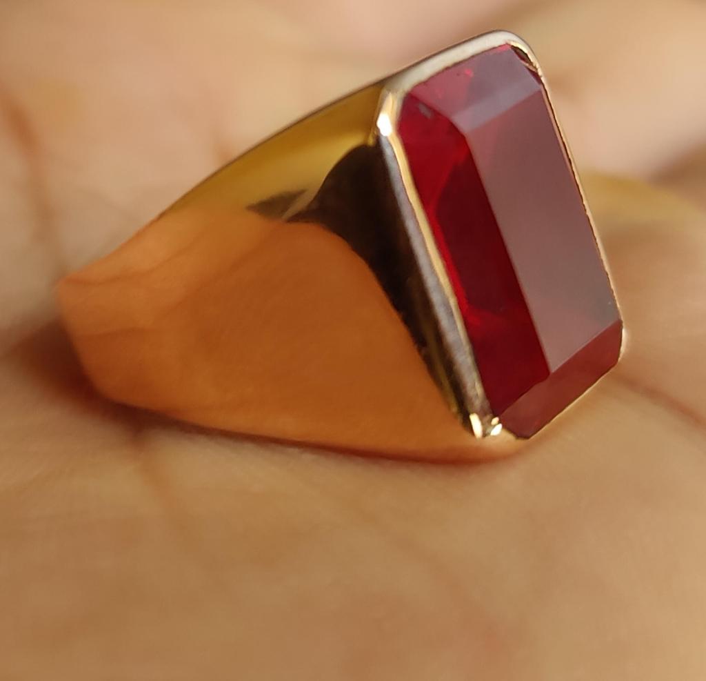 Ruby Ring, Mens Signet Ring, 925 Solid Sterling Silver, Gemstone Ring, Handmade Jewelry, 12x16 MM Ruby