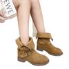Cowhide Version! Seoul Flanged Boots~ 6cm Inner Height Increase Buckle Thick Heel Desert Boots Outdoor Short Boots Women's Western Boots