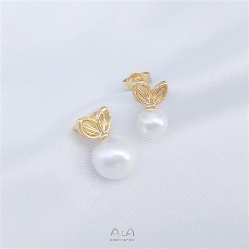 14K Gold-Filled Rabbit Ears Leaf Pendant Necklace with Pearl