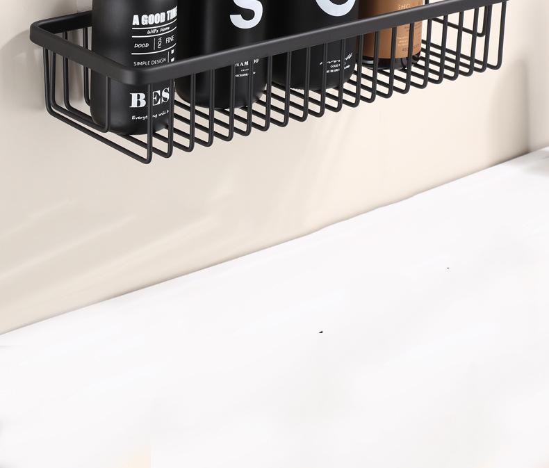 Punch-Free Wall-Mounted Black Bathroom Storage Shelf for Cosmetics