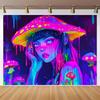 Psychedelic Neon Pop Art Tapestry Wall Hanging Mushroom Dreamy Woman Portrait Aesthetic Home Decor Living Room Canvas Art Poster