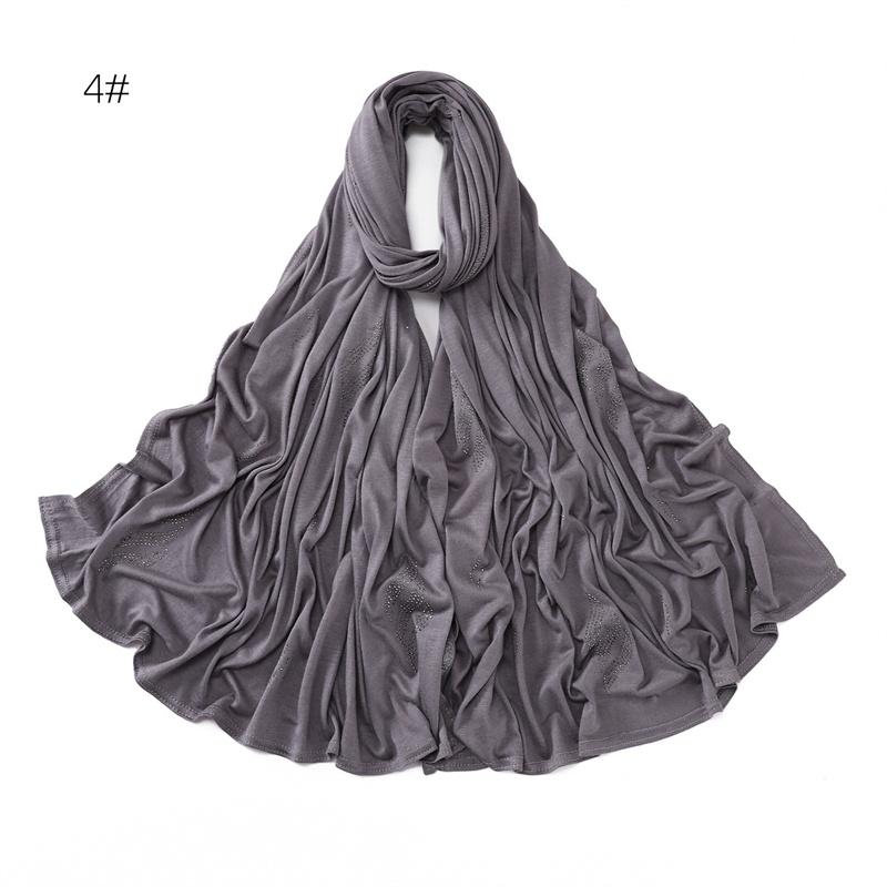 Rhinestone Floral Beads Modal Jersey Hijab Shawls Women Wrap Elastic Thick Muslim Full Cover Islam Foulards Bonnet Headband