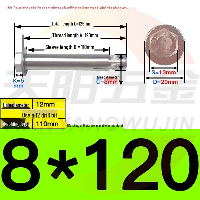 304/201 Stainless Steel Hex Internal Expansion Bolt, Sizes: M6, M8, M10, M12, Length: 70mm