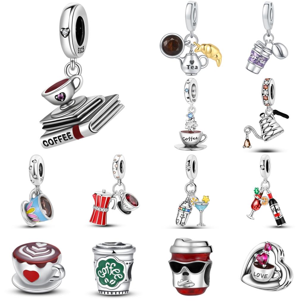 Prata 925 Pingentes Livro de Café Pulseira Charms para Mulheres Joias DIY Contas de Festa Finos Presentes Acessórios