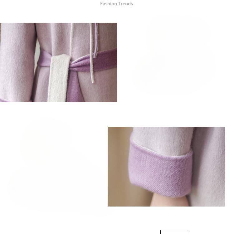 Fashionable Literary Classic Style Standing Collar Long Woolen Coat  with Belted Waist