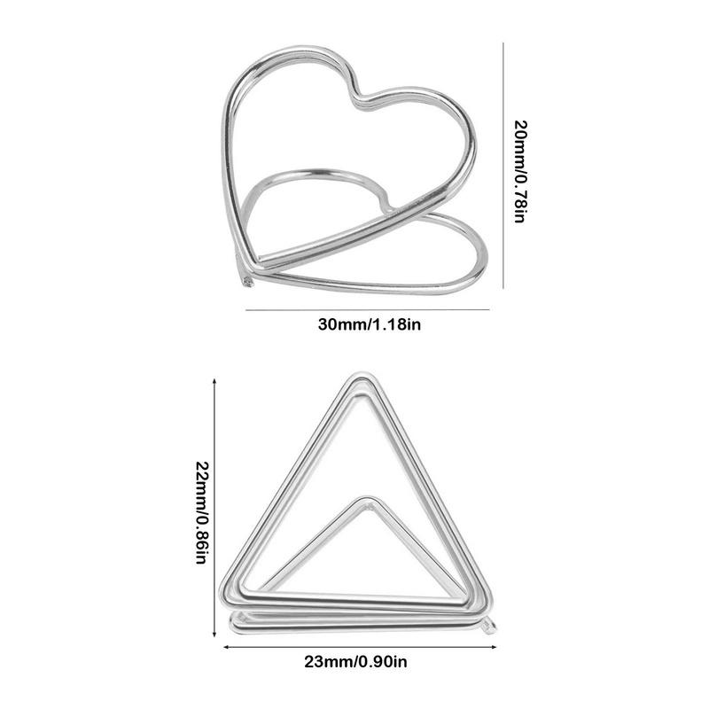 30Pcs Double Heart Shape Metal Memo Holder Triangle Table Placecard Holder Photo Clip Card Stand Wedding Banquet Heart Message Holder
