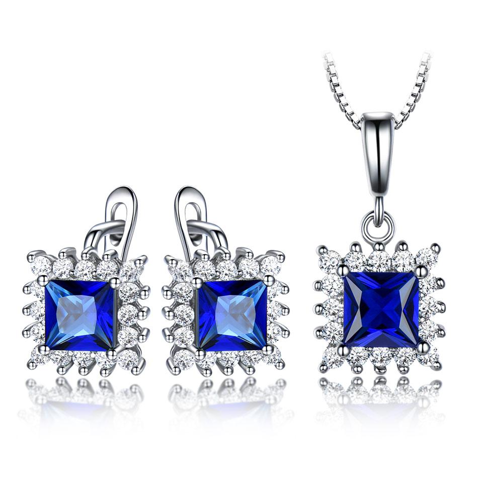 Umcho 925 Sterling Silver Sapphire Gemstone Earrings Necklace Set for Women