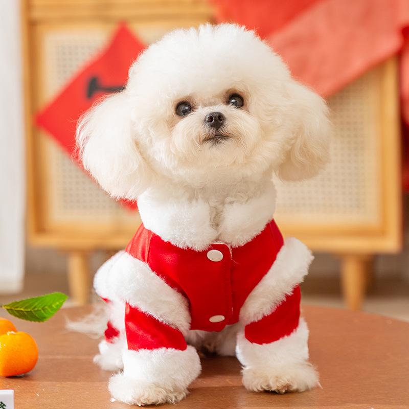 New Year's Dog Clothes Velvet Autumn and Winter Festive New Year's Greetings Four-legged Tang Clothing Small Dog Cat Chinese New Year Pet Clothing