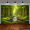 Zielony Las Bambusowy Strumień Natura Gobelin Zen Krajobraz Wiszący na Ścianę Wystrój Studio Jogi Spokojny Widok Tkanina Plakat Sztuka 2D Płaski