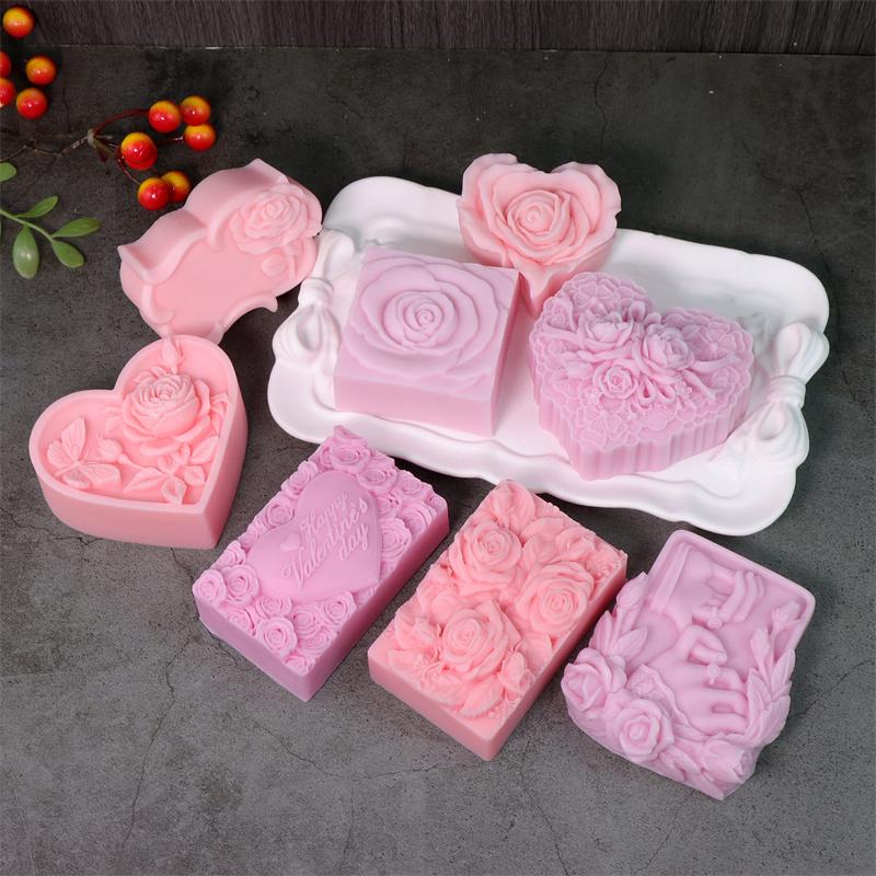 3D Love Rose Silicone Soapr Molds DIY Wedding Valentine's Day Heart Rose I Love U Silicone Soap Candle Mold Craft Art Candle