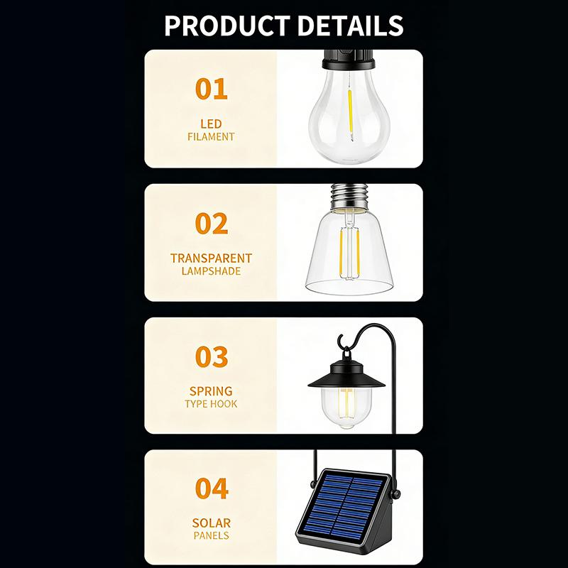 Solar Powered Charging Camping Lamp Atmosphere Lamp Multifunctional Handheld Tungsten Filament Lamp Outdoor Retro Camping