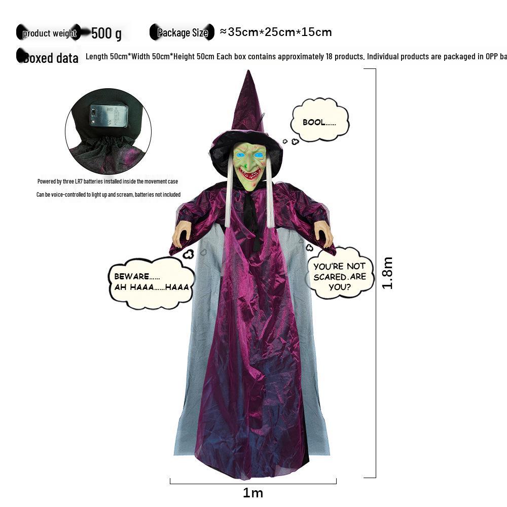 Lila Geräuschaktivierter leuchtender schreiender Hexenanhänger für Halloween-Spukhaus-Dekoration